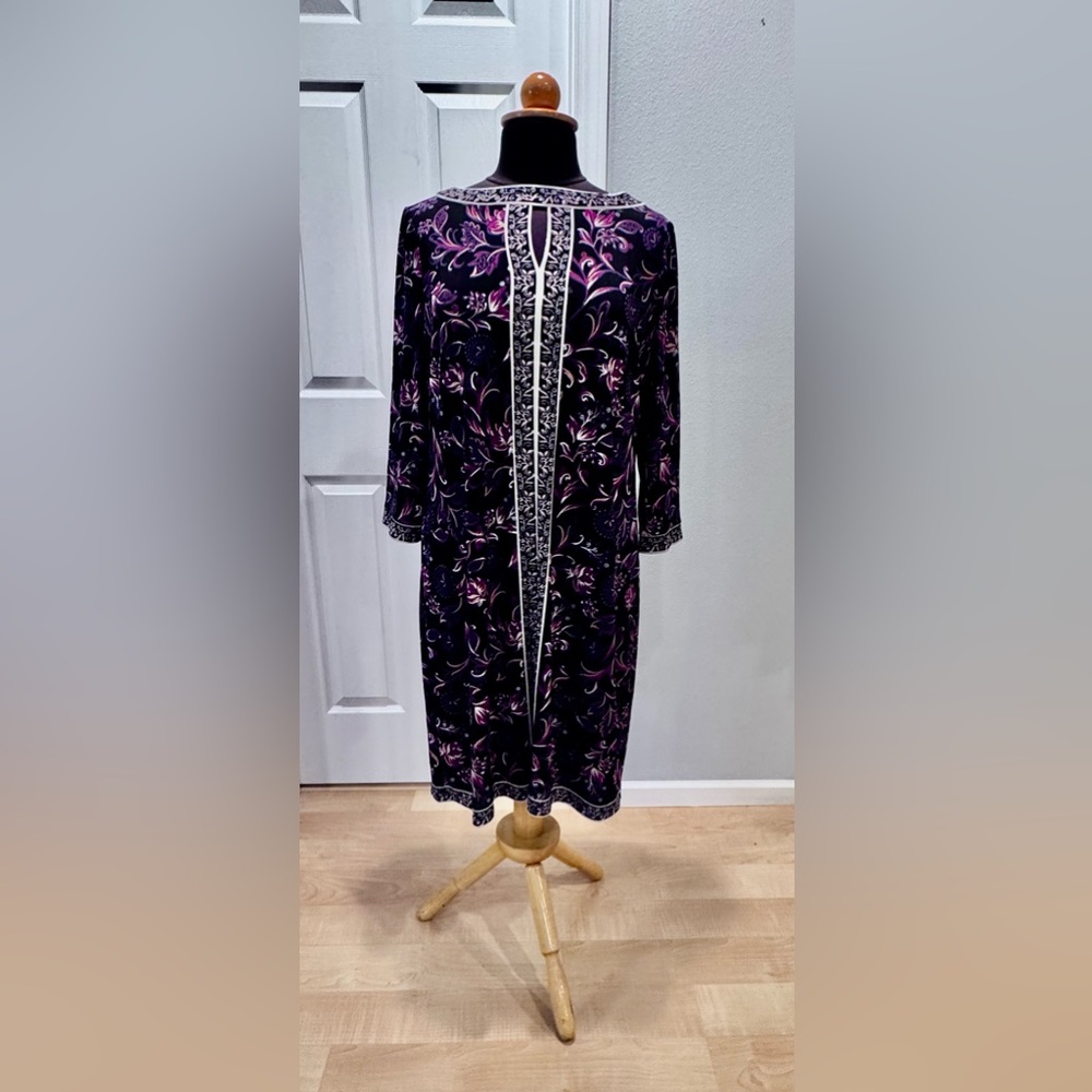 Maggy London Purple and Black Floral Dress, size 14